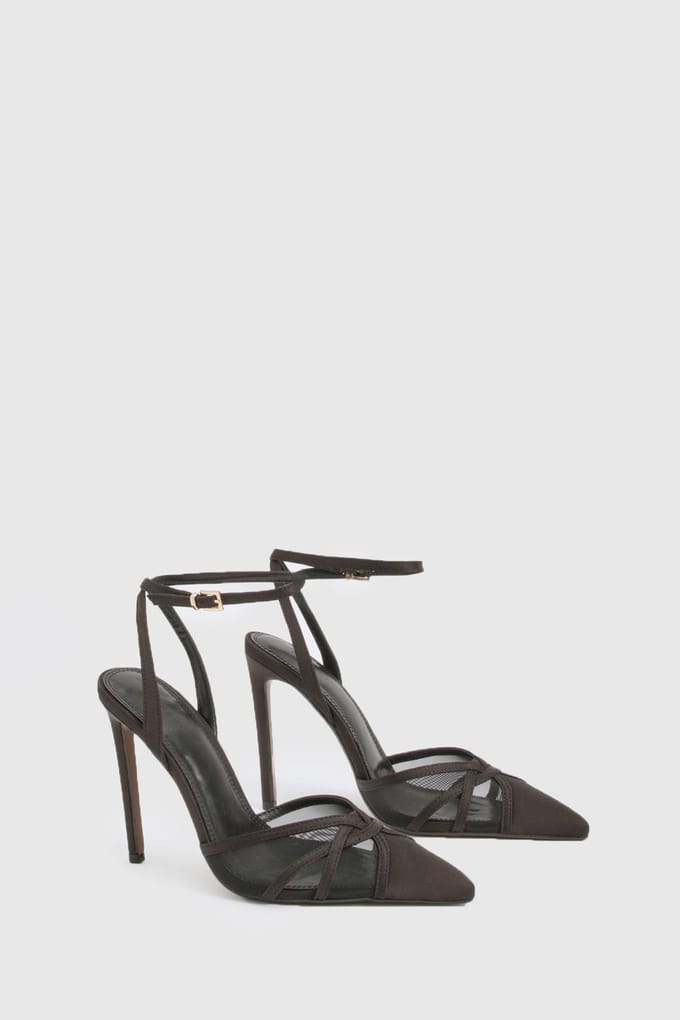 boohoo Dames Meshdetail stiletto courthakken | Black | Maat: 7
