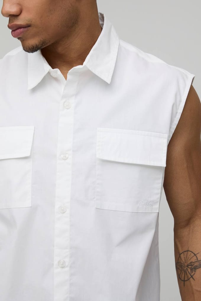 Oversized Boxy Sleeveless Cotton Shirt | White | Size Small