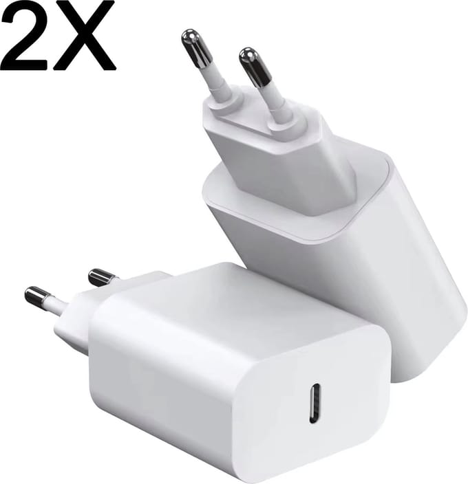 2 Stuks USB C Adapter 18W Universeel - USB C Oplader Snellader - Wit
