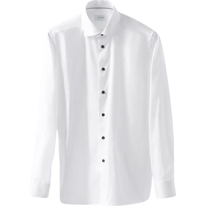 Eton Navy Details Signature Twill Shirt  Wit 100012358