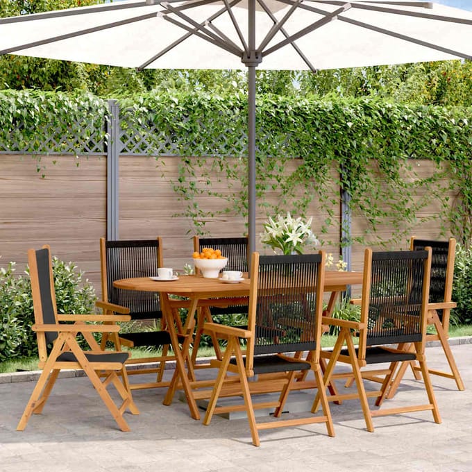 vidaXL - Verstelbare - klapstoelen, - 6 - stuks, - zwart, - massief - acaciahout