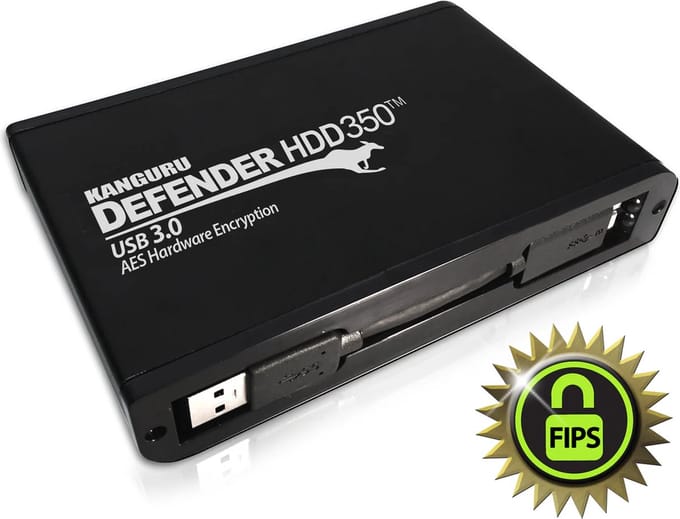 Kanguru – Defender HDD350 – 2 TB – FIPS 140-2 - USB 3.0 – Hardware Encrypted Hard Drive – Zwart