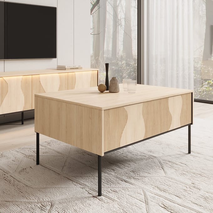 Meubella - Fontello - Salontafel - Eikenpatroon - 100x70x51 cm
