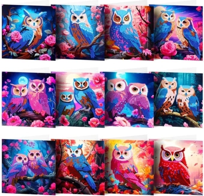 Kaarten - 28 - Uilen - Diamond painting - compleet pakket - Diamond painting by Wietske