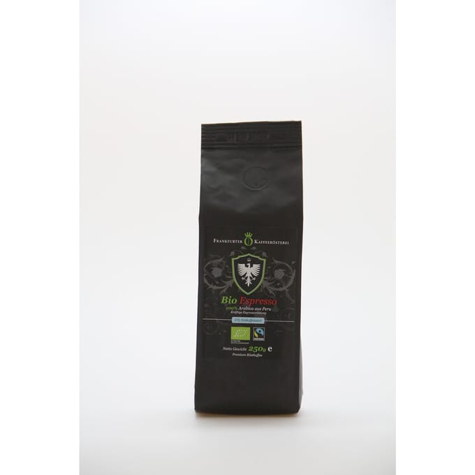 Frankfurter Kaffeerösterei Espresso Bio Decaf 250 g | Peru | Ganze Bohne | 100% Arabica ohne Koffein mild geröstet für perfekten Genuss