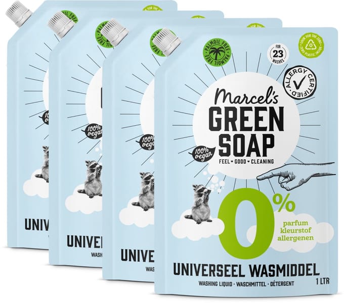 Marcel's Green Soap Wasmiddel Navulling - 0% - 4 x 1L - 92 wasbeurten