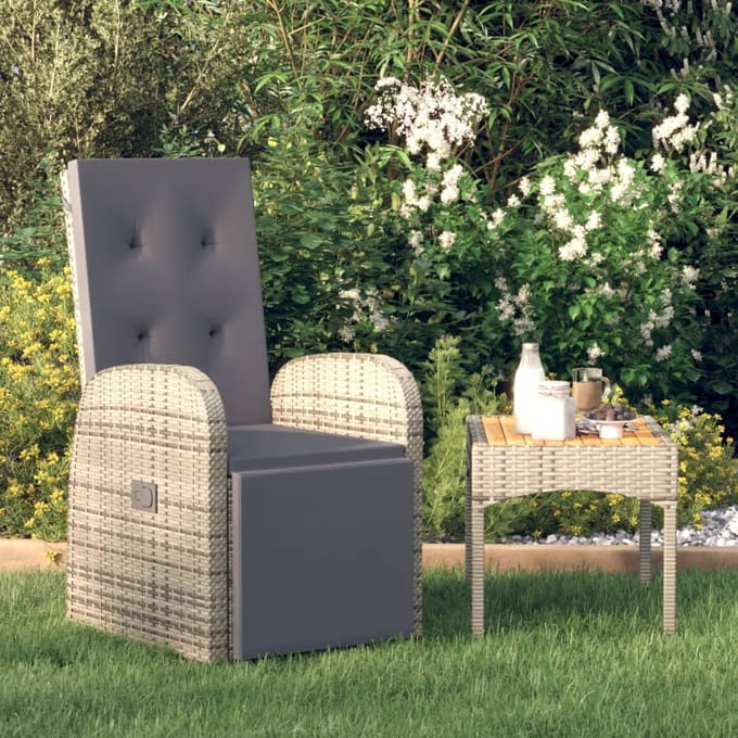 vidaXL - Tuinstoel - verstelbaar - met - kussen - poly - rattan - grijs