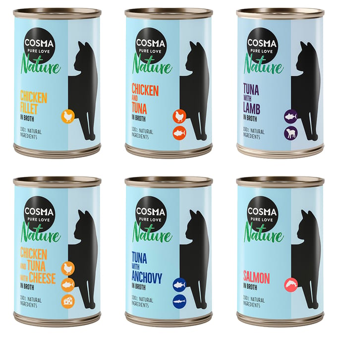 24x140g Mix 2 6 Soorten Cosma Nature Kattenvoer nat
