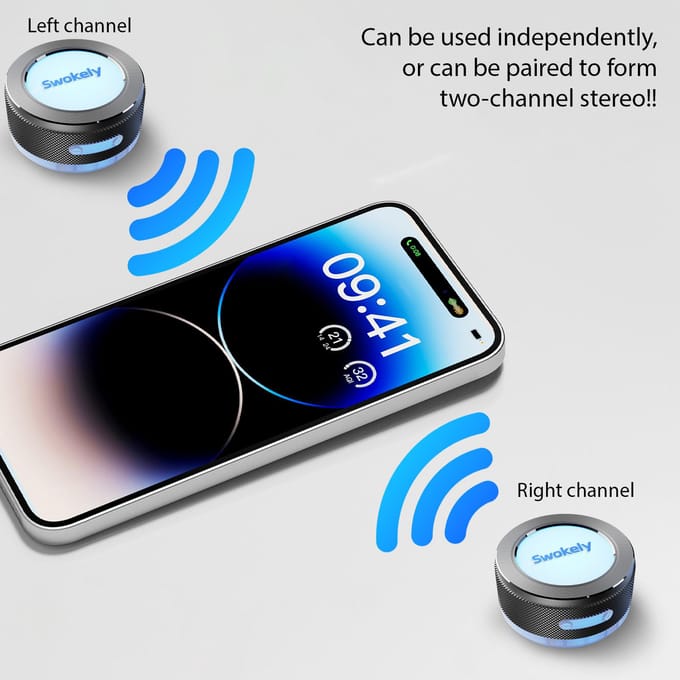 Swokely Botgeleiding Draadloze Speaker Draagbare en Compacte Mini Geluidsbox Stereo Basgeluid grijs