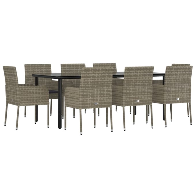 vidaXL - 9-delige - Tuinset - met - kussens - poly - rattan - zwart - en - grijs