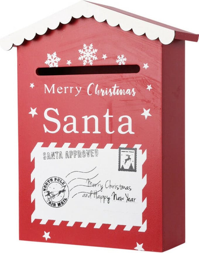 Christmas Decoration Brievenbus/mailbox - kerstman - rood - 30 x 10 x 7 cm - Santa