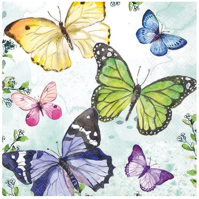 Servetten 20pcs / 33 x 33cm, Fluttering butterflies pink