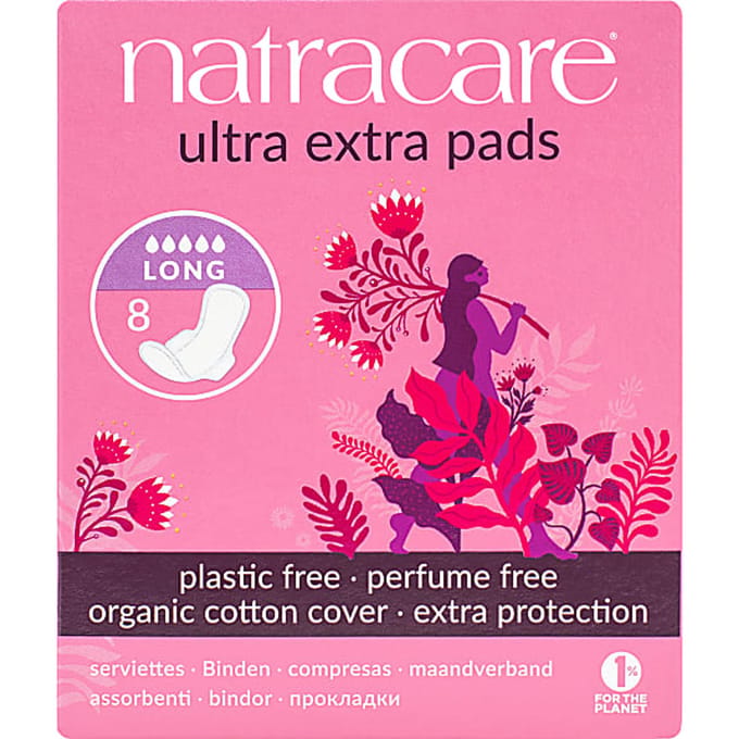 Natracare, Serviette Ultra Extra, Couverture en Coton Biologique, Longue, 8 Pièces pink