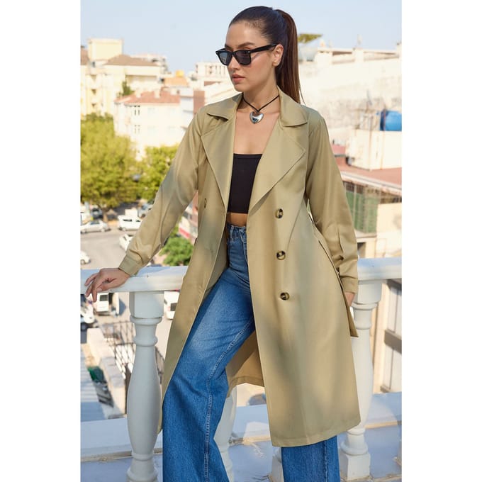 Dubbelbreasted Lange Trenchcoat