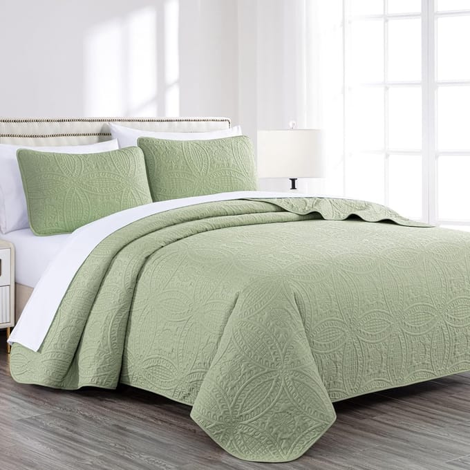 Collection Austin 3-delige bedsprei, microvezel, salie, queensize