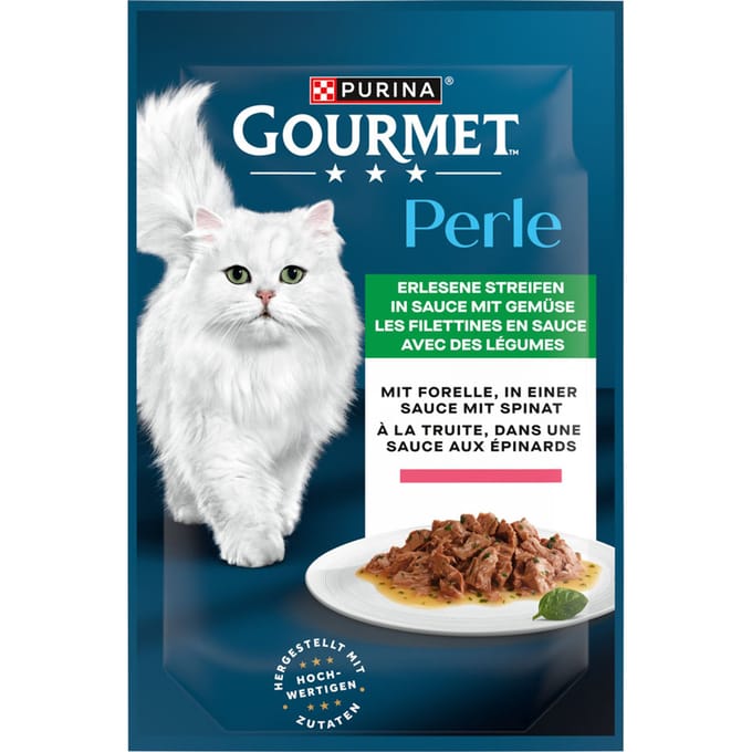 50% Korting! 2 x 26 x 85 g Gourmet Perle natvoer voor katten 52 x 85 g  - Forel & Spinazie 2 x (26 x 85 g)