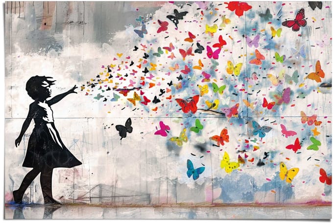 Poster Meisje met vlinders - 61 x 91,5 - Papier - REINDERS
