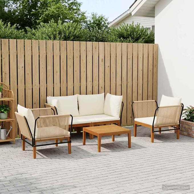 vidaXL - 5 - st - Massief - acaciahout - & - touw - Naturel