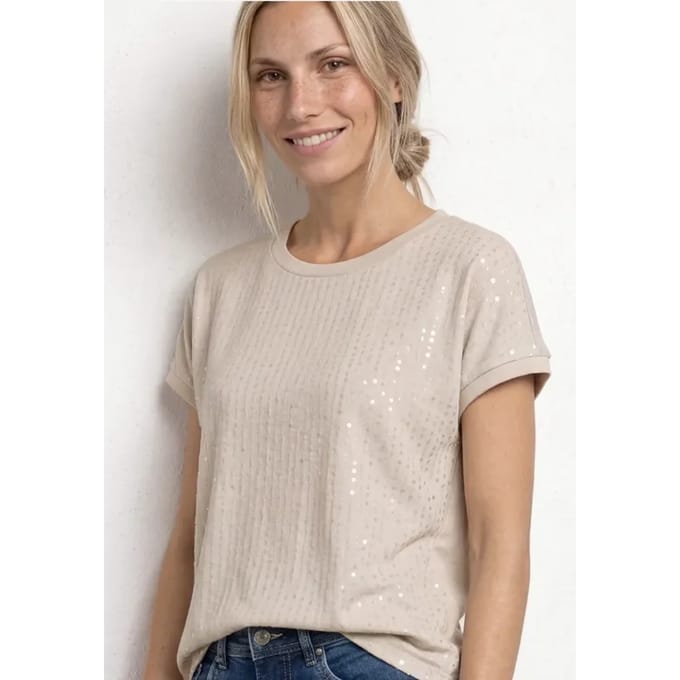 Shirt met ronde hals en pailletten