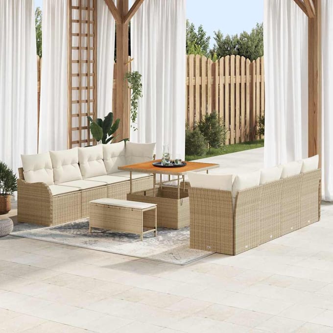 vidaXL Tuin Sofa Set 11 st 10-Aantal zitplaatsen Beige en Crème