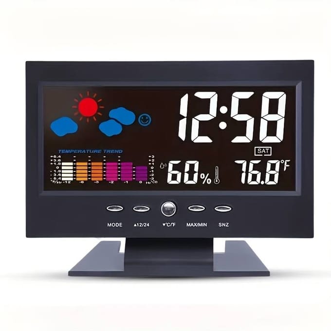 Draadloze weerstation met binnenthermometer, temperatuurmeter, digitale wekker, weerthermometer, LED-temperatuur- en vochtigheidsmeter