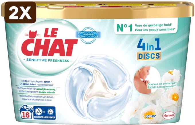 2 x Le Chat Wascapsules Sensitive Zachte Lentebloesem 16 wasbeurten - 16 stuks