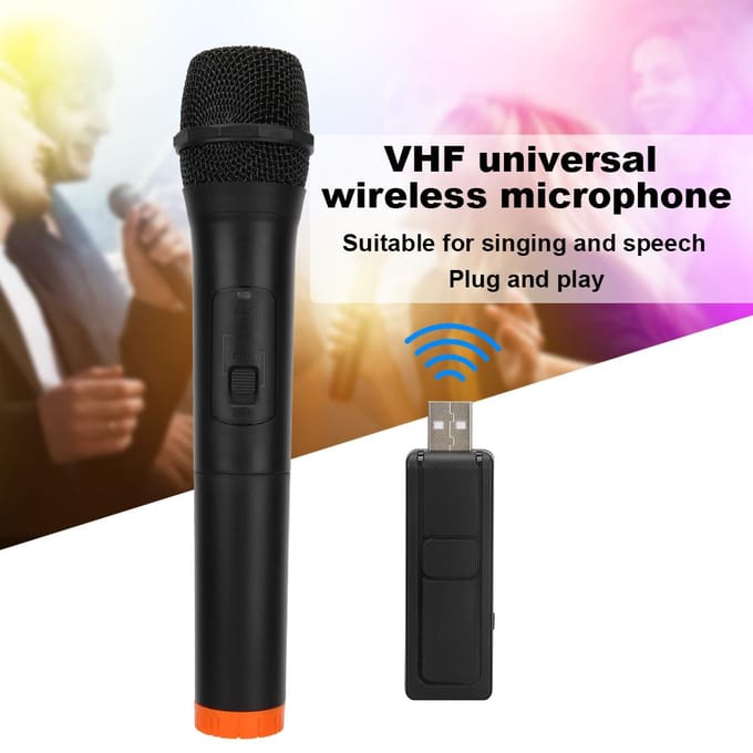 Microphone VHF sans fil professionnel portatif en plastique ABS noir Réception USB