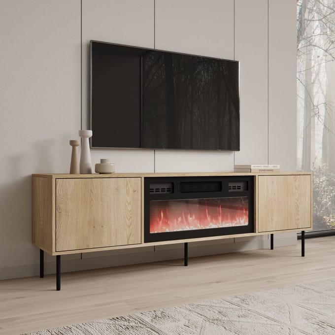 Meubella - Dimora - TV-Meubel met sfeerhaard - Eiken - 183x40x60 cm