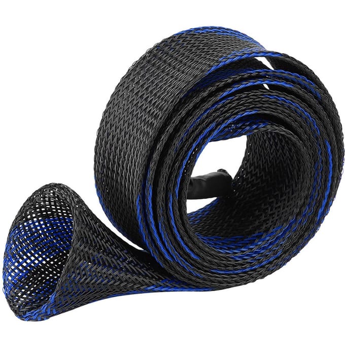 Gevlochten Sleeve Uitbreidbaar Casting Vishengel Hengel Beschermhoes Blue black