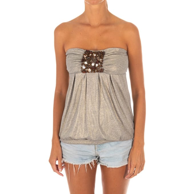 Dames-Mouwloos T-shirt met wijd gebreid topeffect 10DMT0084