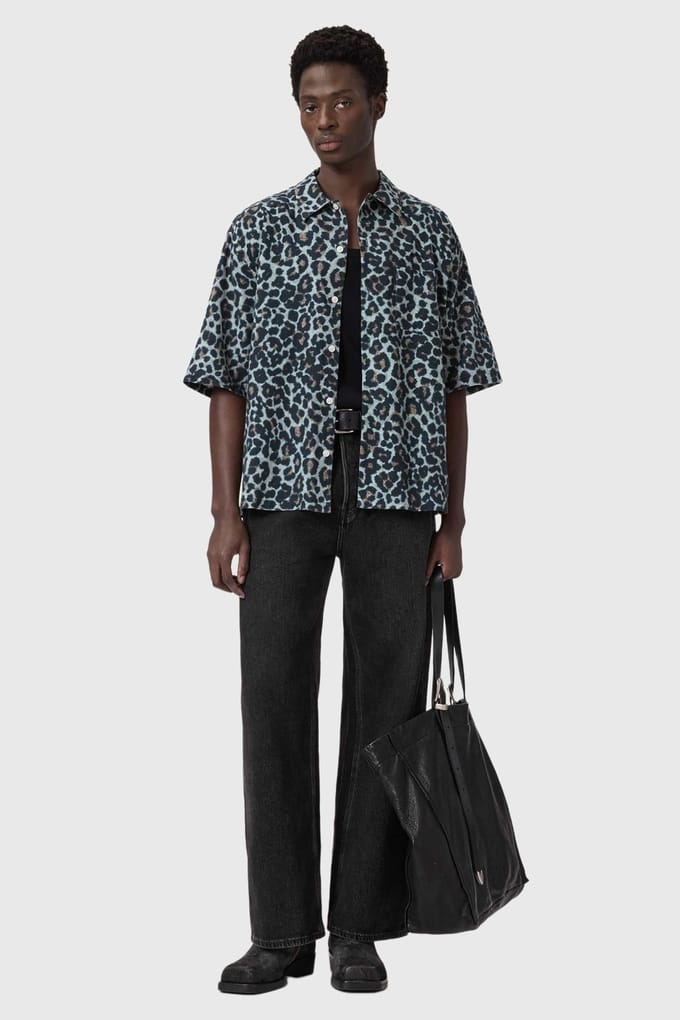 AllSaints Silesia Leo Ss Shirt Soft Ash Grey Größe: S | Casual hemden Outlet | Herren | Grau