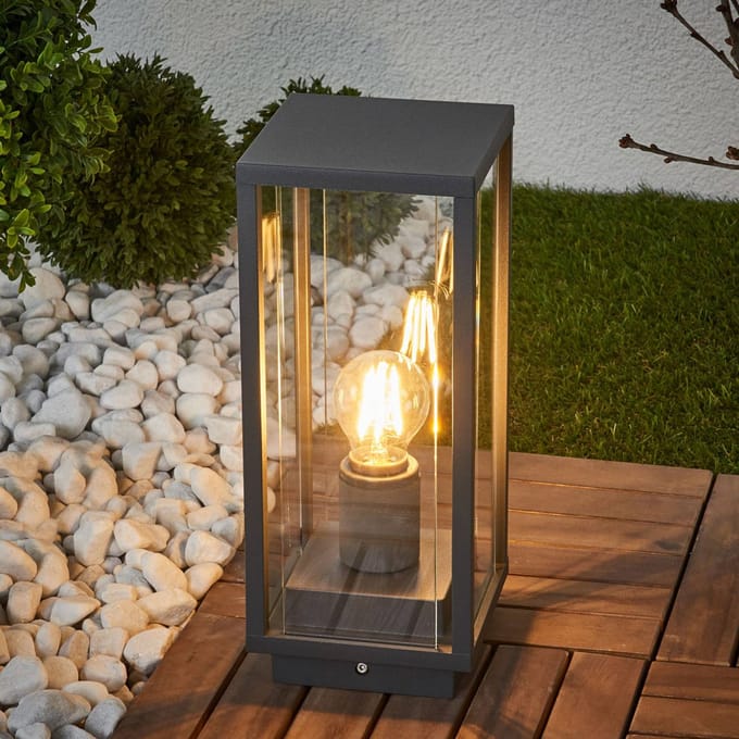 Lucande - Sokkellamp - 1licht - Aluminium, glas - H: 35 cm - E27 - antraciet, helder