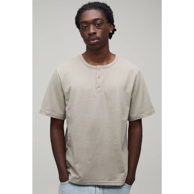 Essentieel Regular Fit Henley T-shirt | Taupe | Size Medium