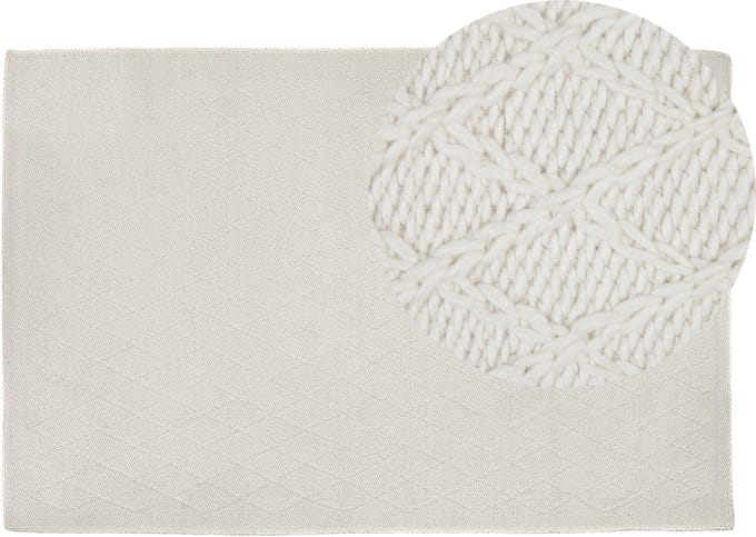 ERZIN - Laagpolig vloerkleed - Gebroken wit - 140 x 200 cm - Wol
