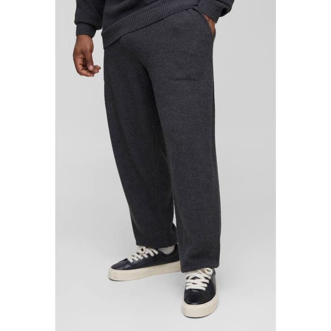 Plus Relaxed Fit Knitted Sweat Tracksuit | Charcoal | Size 2XL