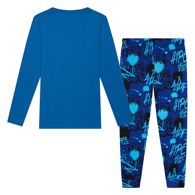 Blauwe Graffiti Jongens Pyjama Set Kinderen Zachte Slaapkleding Lounge PJs
