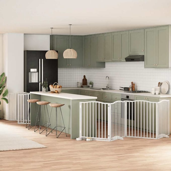 vidaXL - Hondenhek - inklapbaar - met - deur - 12 - panelen - 960cm - populierhout - wit