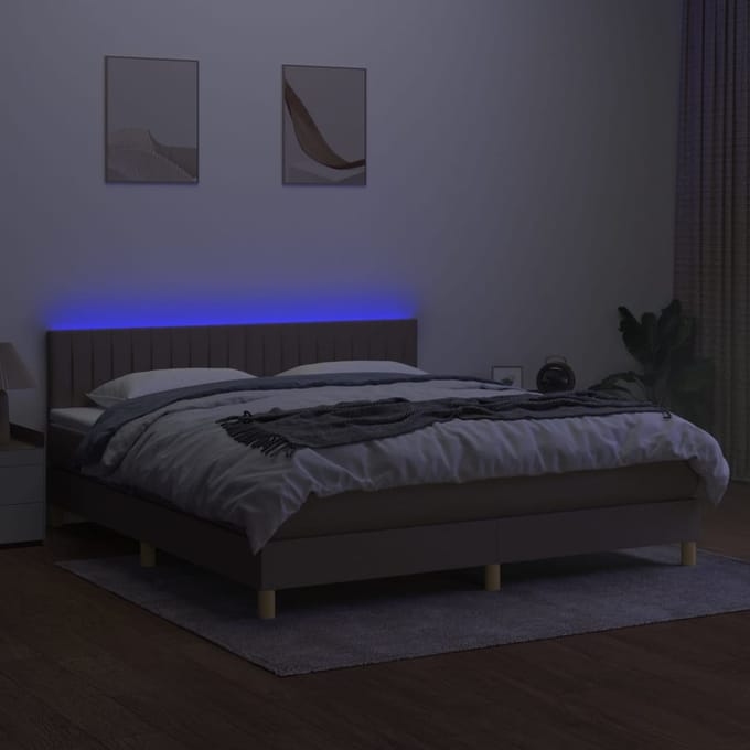 vidaXL - Boxspring - met - matras - en - LED - stof - taupe - 180x200 - cm