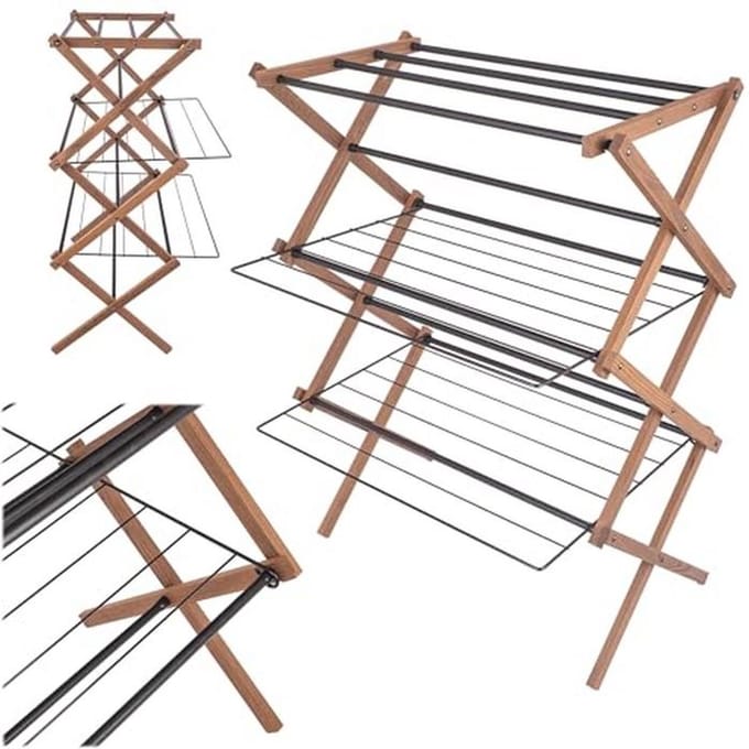 Inklapbaar Houten Droogrek 70 x 96 cm - Efficiënte Kleding- en Handdoekdroger