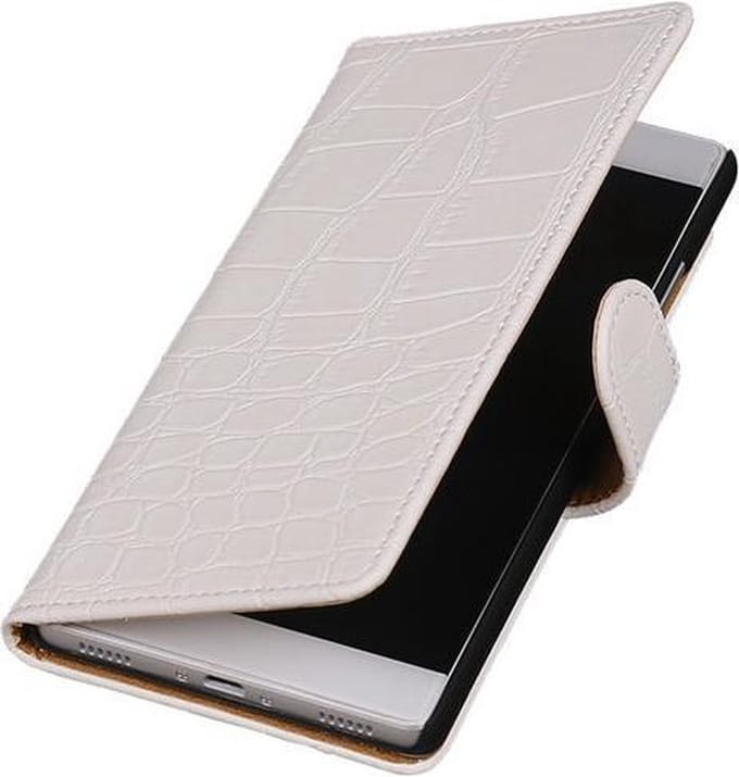 Huawei Ascend G6 4G - Krokodil Wit Booktype Wallet Hoesje