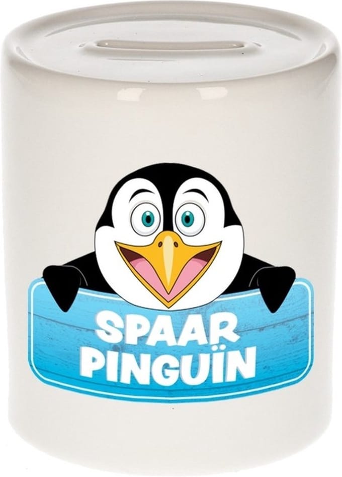 Kinder spaarpot met spaar pinguin opdruk - keramiek - pinguins spaarpotten