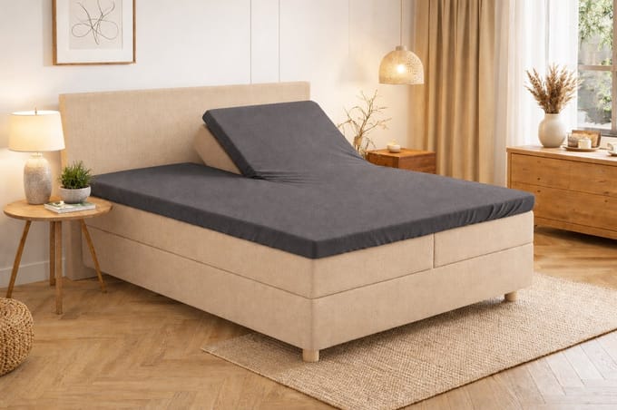 Polydaun hoeslaken - splittopper - Jersey - donkergrijs - 180 x 200/220 cm