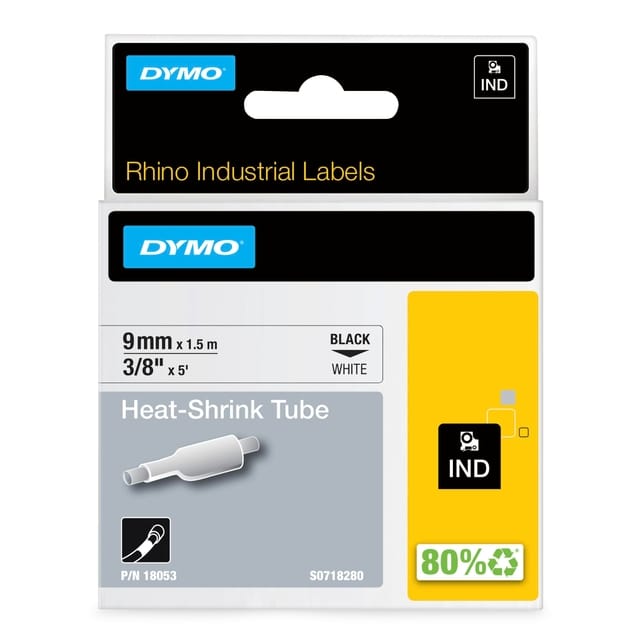 Etiketten DYMO IND RHINO 18053 Polyolefine Tapekleur: Wit Tekstkleur:Zwart 9 mm 1.5 m
