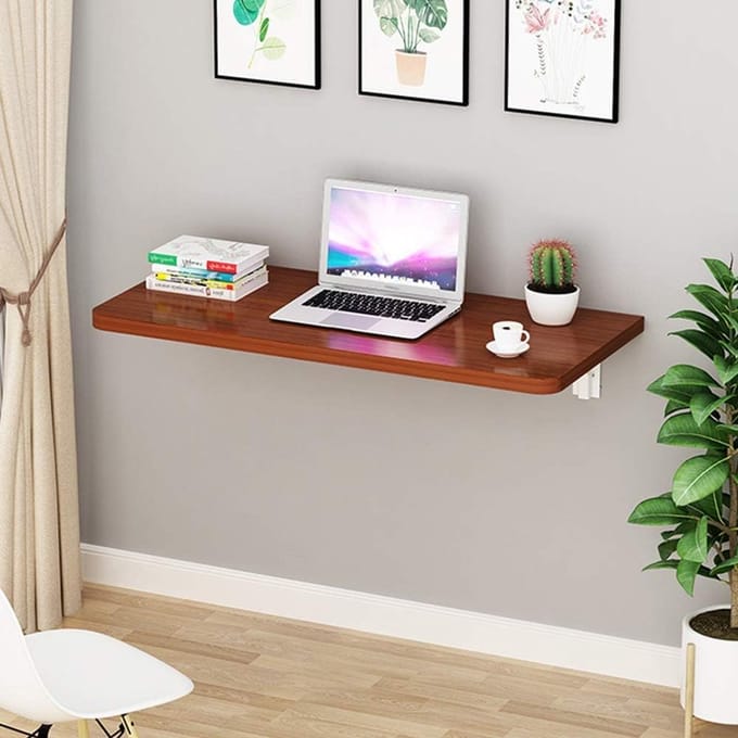 Opklapbare Wandtafel - Klaptafel Bureau - Ruimtebesparing Thuis - Massief Hout Constructie - 60x40cm - Log Teak