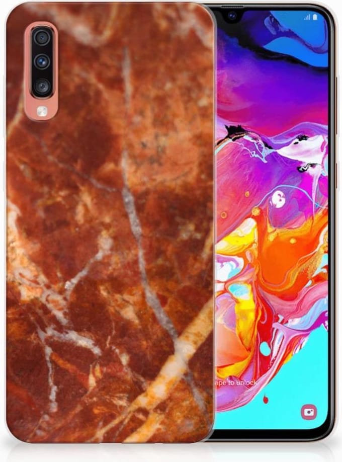 Samsung Galaxy A70 TPU Siliconen Hoesje Marmer Bruin