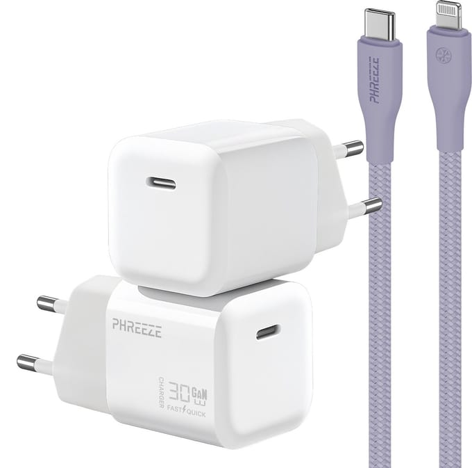 30w snellader met kabel geschikt voor iPhone en iPad met Lightning poort - Usb C adapter set