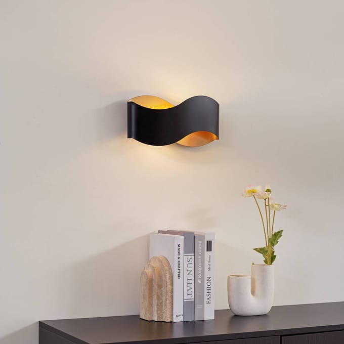 Lindby - wandlamp - 2lichts - metaal - H: 15 cm - G9 - zwart, goud