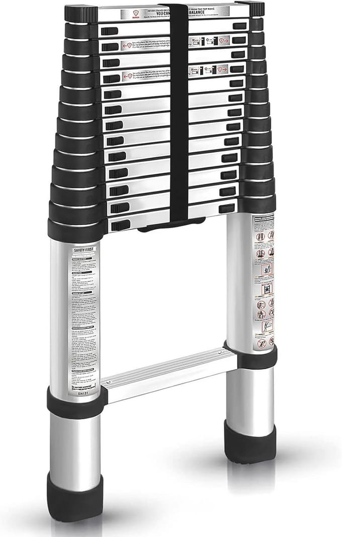 Telescopische Aluminium Ladder 4,4 m - Opvouwbaar en Multifunctioneel - Antislip Inklapbare Ladder