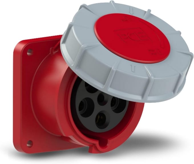 CEE-montagedoos recht 63A - 5-polig - IP67 - Power Twist - rood - 100x100mm