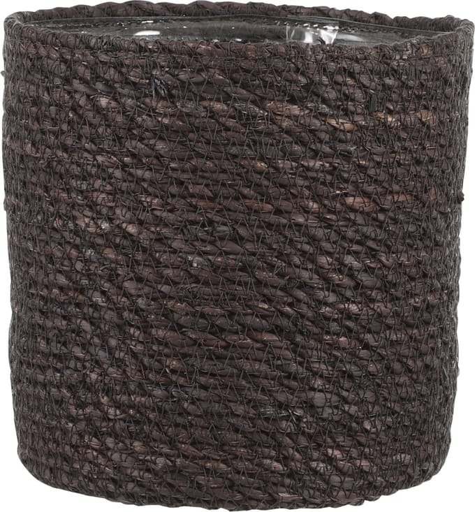 Mica Decorations Plantenmand - grijs - rotan - 18 x 18 cm - Met plastic binnenkant